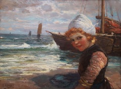 Dutch Girl with Fishing Boats