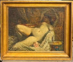 EROTIC Antique ART DECO French Orientalist Reclining NUDE Slave Girl HANDCUFFED