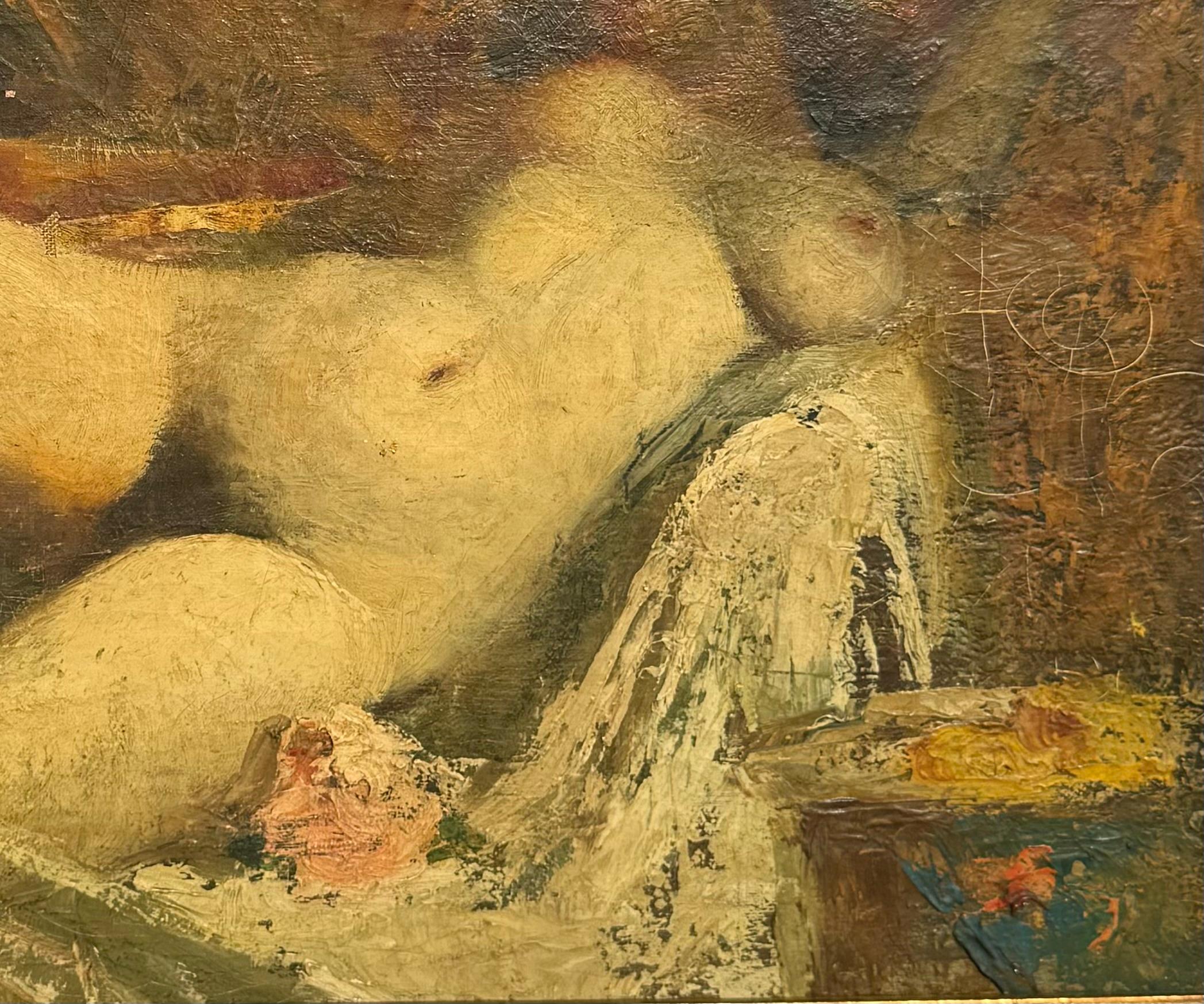 EROTIC Antique ART DECO French Orientalist Reclining NUDE Slave Girl HANDCUFFED For Sale 1