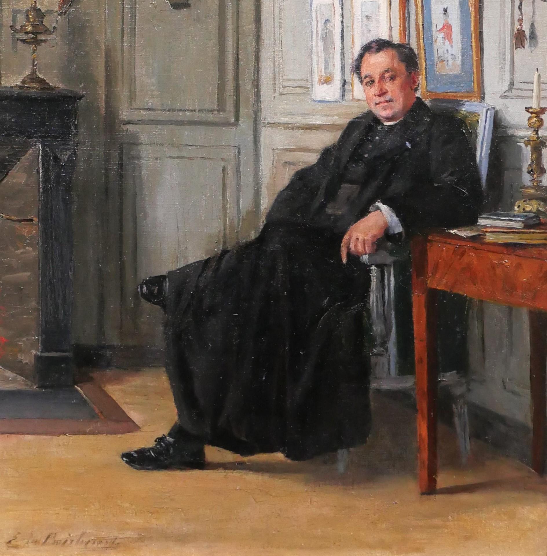 Edmond Marie Félix de Boislecomte
Arras, 1849 - Paris, 1922
Portrait of a man in his interior
Painting, oil on canvas
Signed
Painting: 38 x 46 cm (15 x 18.1 inches)
Beautiful 19th century frame: 47 x 55 cm (18.5 x 21.6 inches)
Very good