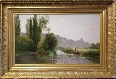 Edmond M Petitjean «tang devant une ville »  Paysage français vers 1900 huile/toile