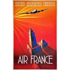 1946 Original Vintage Poster von E. Maurus Air France Art Deco Französisch Westafrika