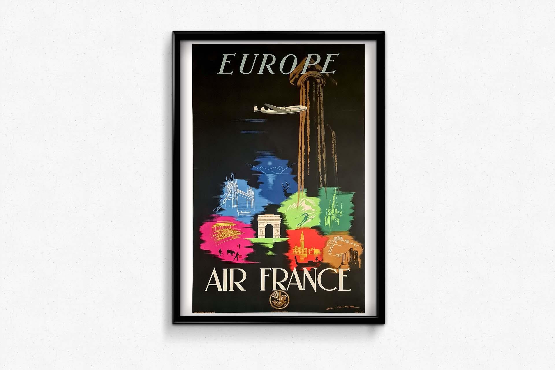 Europa Europe Air France von E. Maurus – 1948 Originalplakat – Fluggesellschaften – Tourisme im Angebot 1