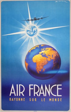 Poster originale d'epoca "Air France - Rayonne Sur Le Monde" di Edmond Maurus, 1950