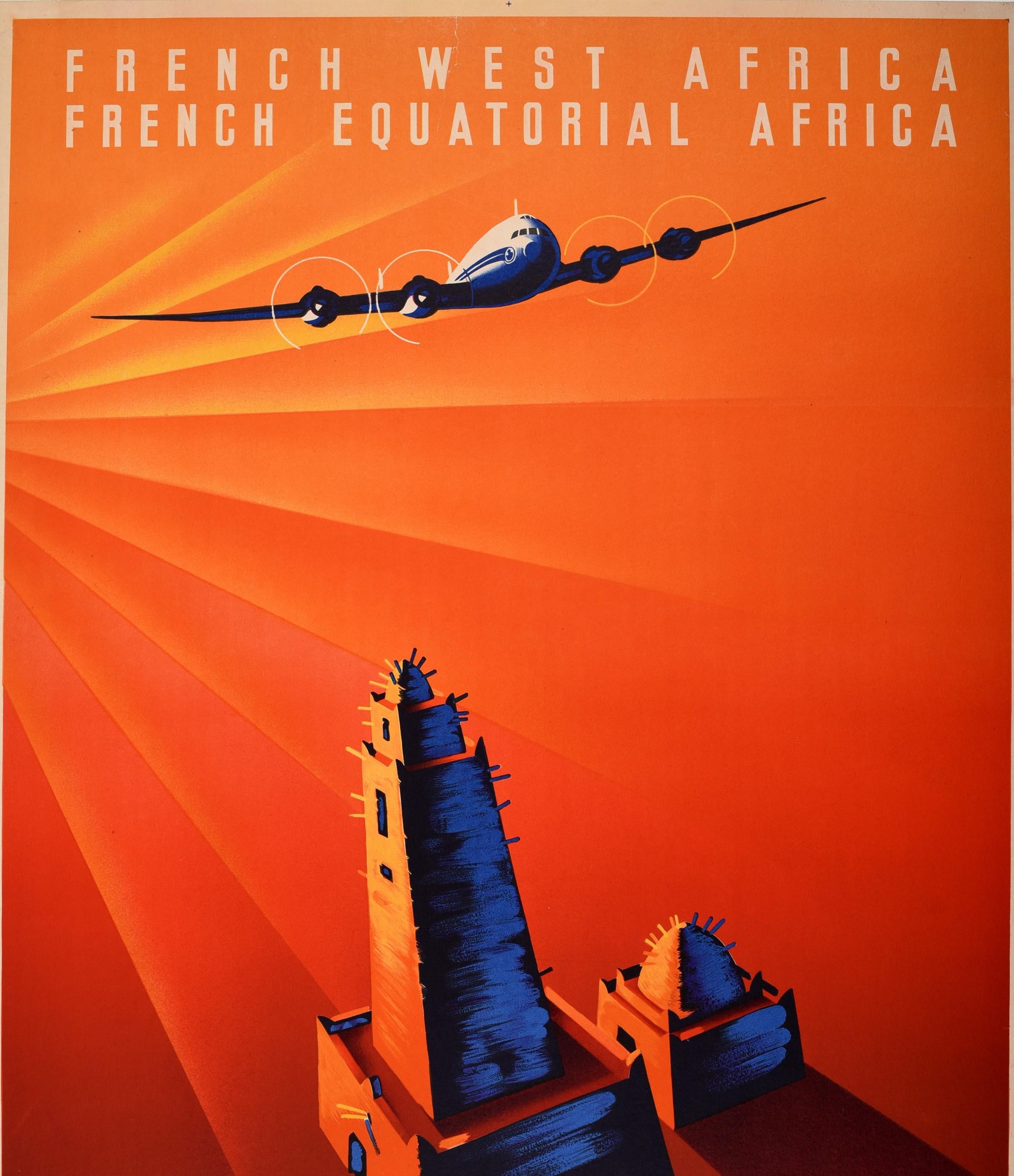 Póster original de época Air France Art Déco África occidental francesa África ecuatorial - Print de Edmond Maurus