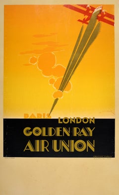 Original-Vintage-Reiseplakat Golden Ray Air Union Paris London, Art déco-Design