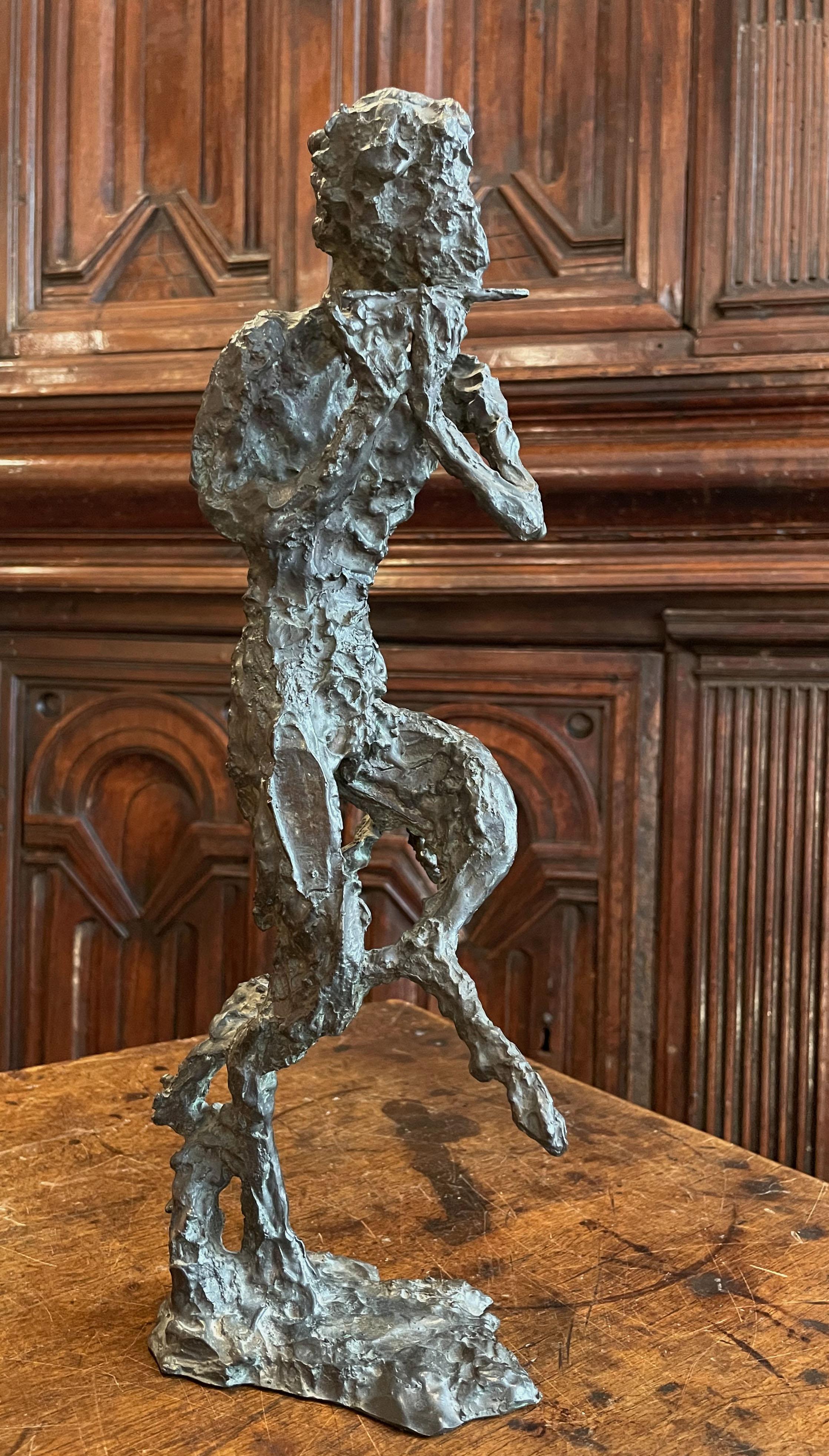 Edmond Moirignot, Faun Playing the Flute or Satyr, c. 1959 In Excellent Condition For Sale In Saint-Ouen, FR