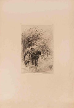 Averse sur le Boulevard - Etching by Edmond Morin - Late 19th Century