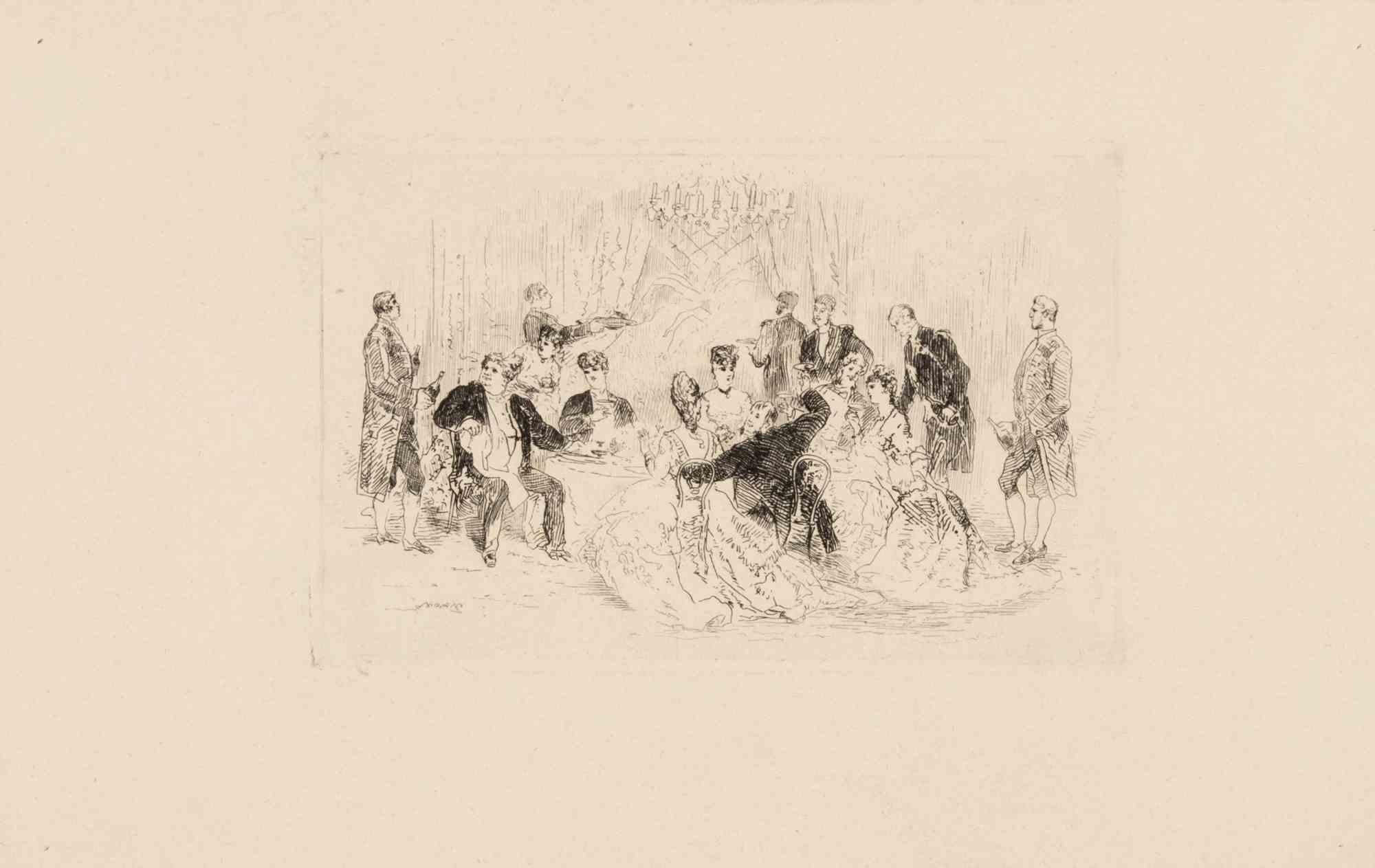 La Fete - Acquaforte di Edmond Morin - Fine del XIX secolo