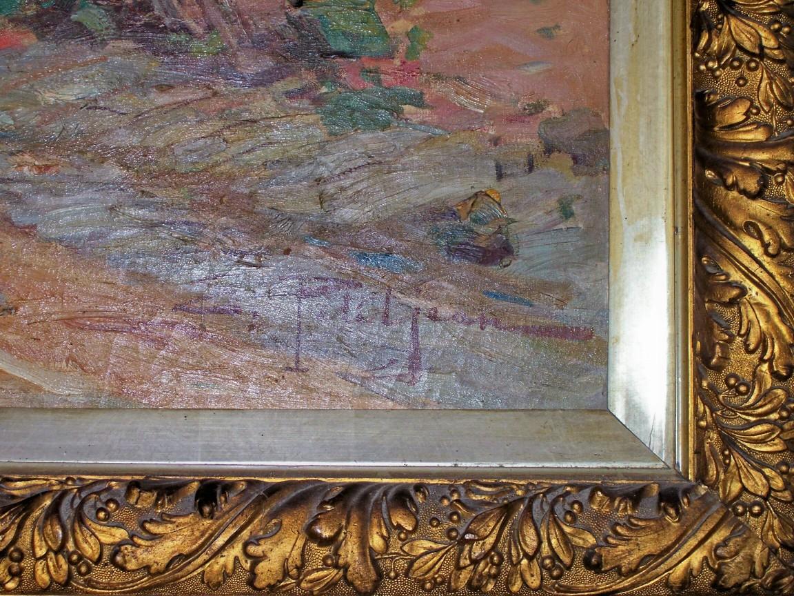 Francese Pittura olio su tela di Edmond PetitJean, Rue de Village en Lorrain in vendita