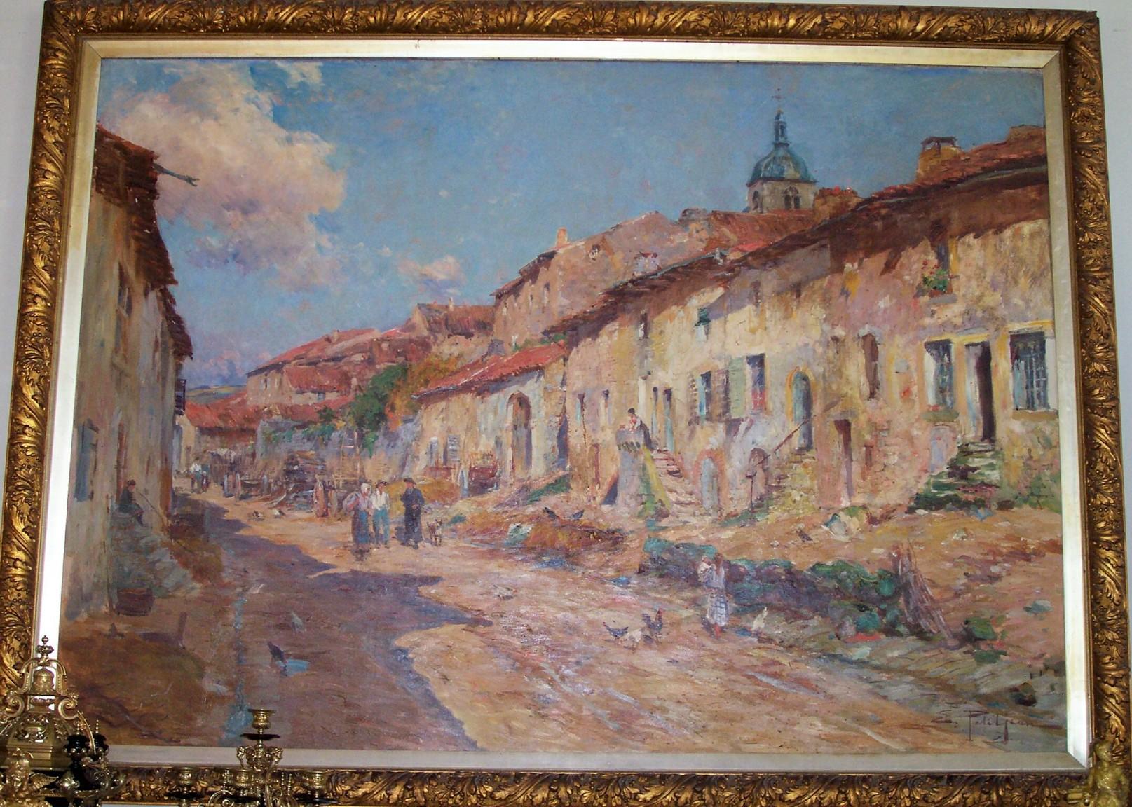 Fine XIX secolo Pittura olio su tela di Edmond PetitJean, Rue de Village en Lorrain in vendita