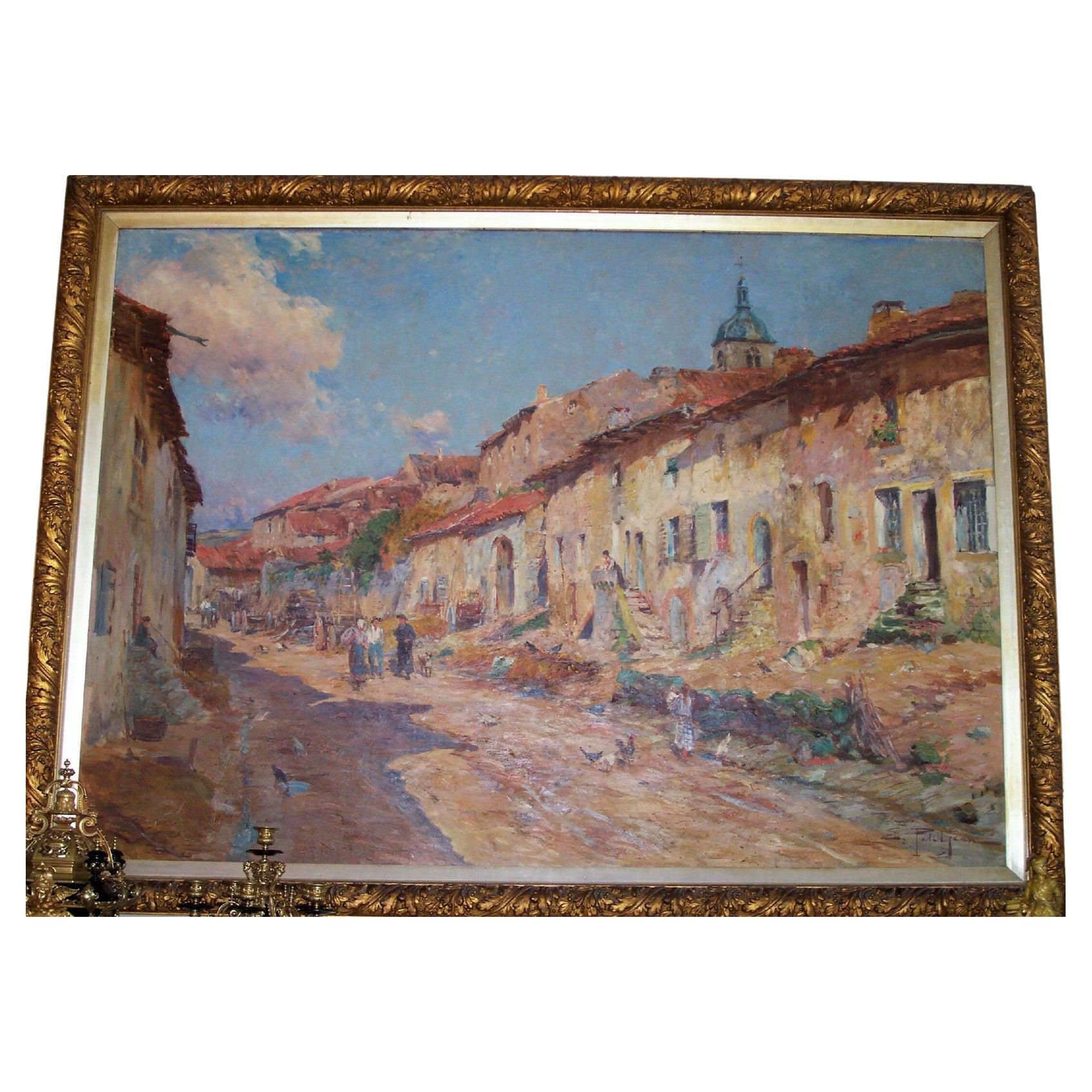 Edmond Petitjean Óleo sobre lienzo, Rue de Village en Lorraine