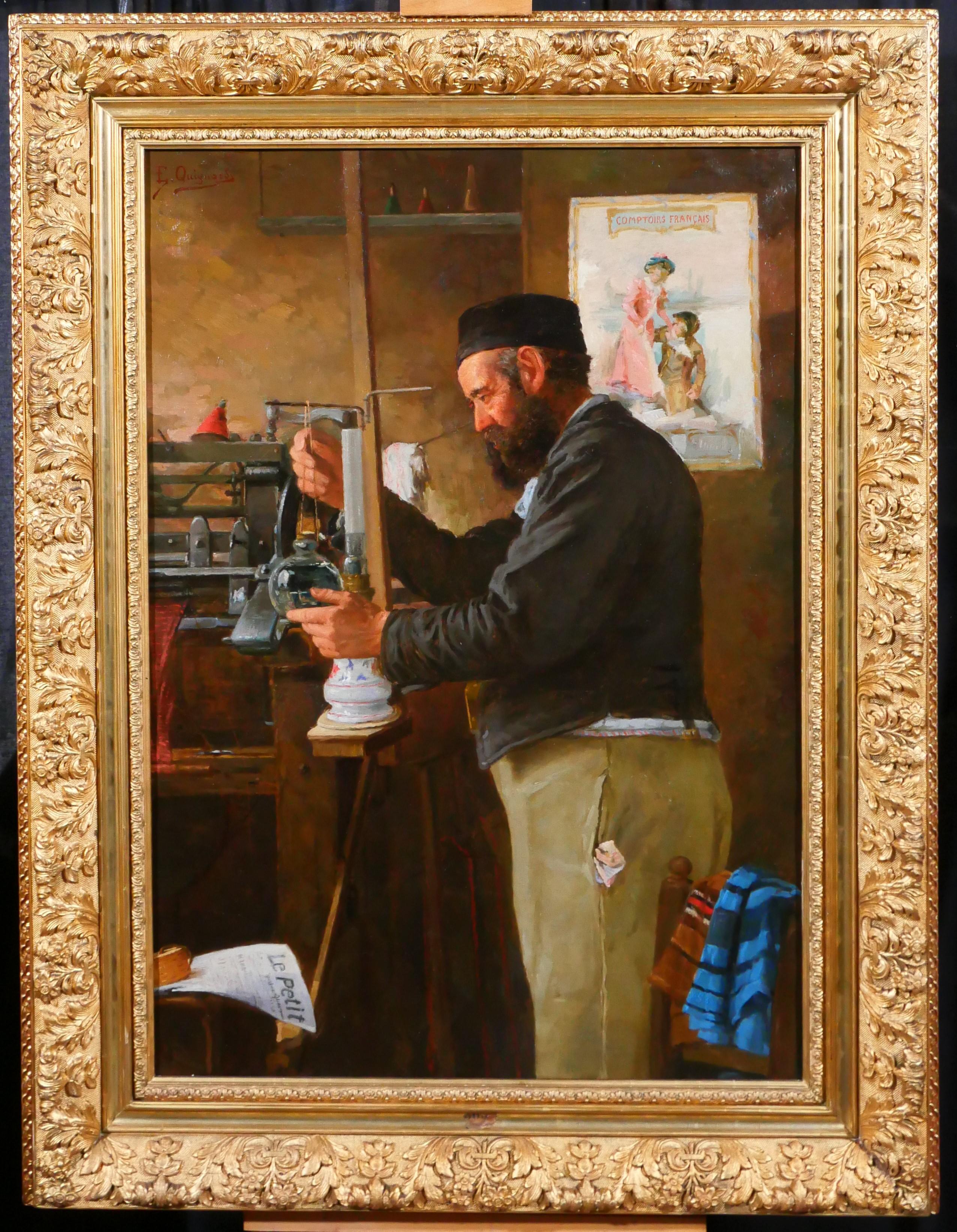 Weaver in his workshop - Painting by Edmond Quignard