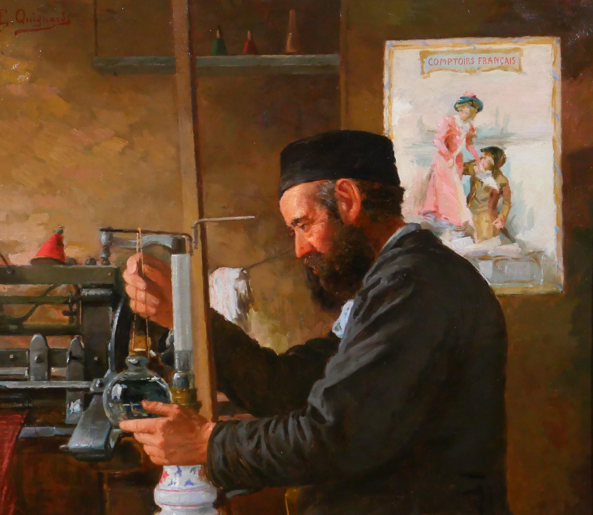 Weaver in his workshop - Art Nouveau Painting by Edmond Quignard