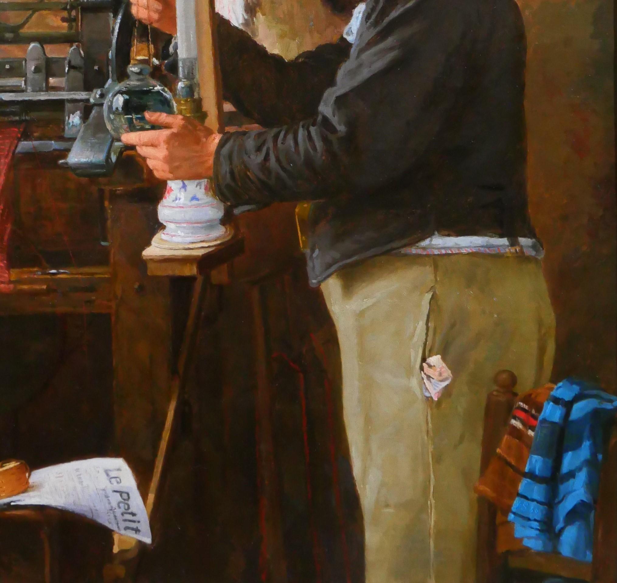 Edmond QUIGNARD
19-20th century, French
Weaver in his workshop
Painting, oil on canvas
Signed upper left
Painting: 68.5 x 96.5 cm (27 x 38 inches)
Beautiful original frame: 94.5 x 125 cm (37.2 x 49.2 inches) (warnbing large size)
Very good