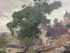 1930's French Impressionist Oil Painting Stone Path To Quaint French Village