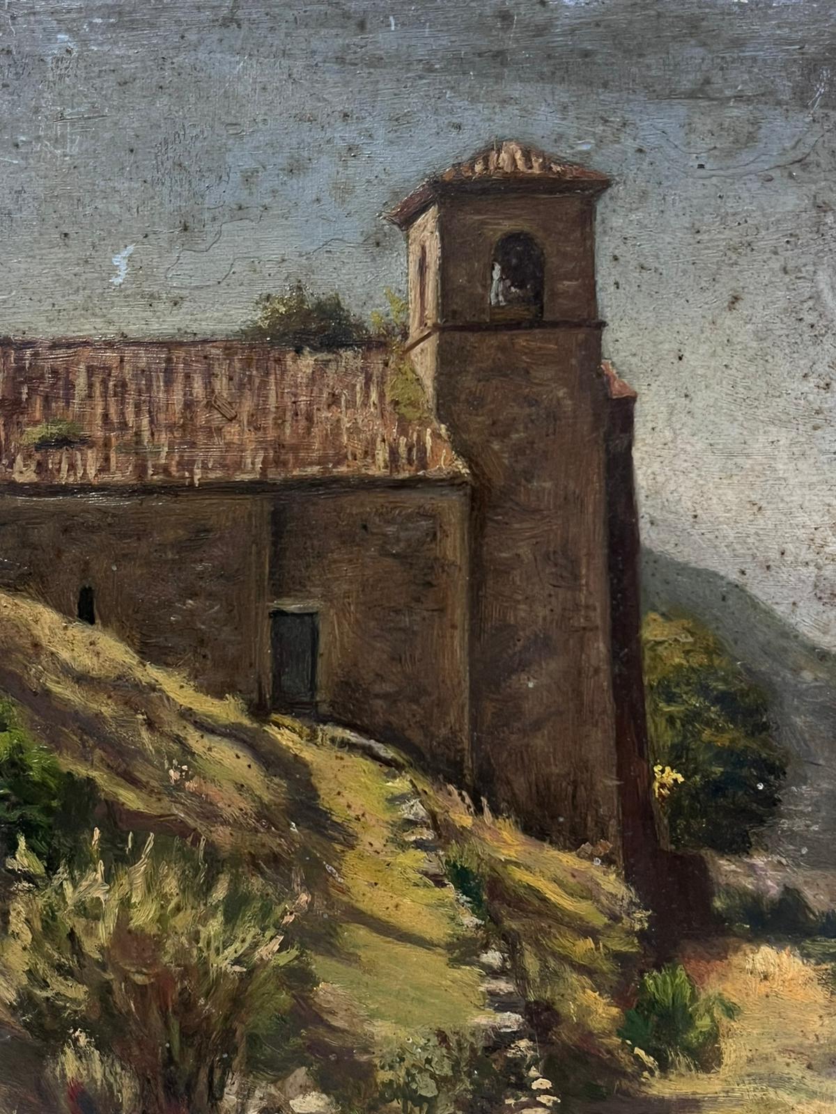 Edmond Quinton Landscape Painting - 1930's French Impressionist Painting Bell Tower On Hill Top Landscape 