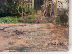 1930's French Impressionist Painting Cherry Blossom Tree During Autumn In Garden