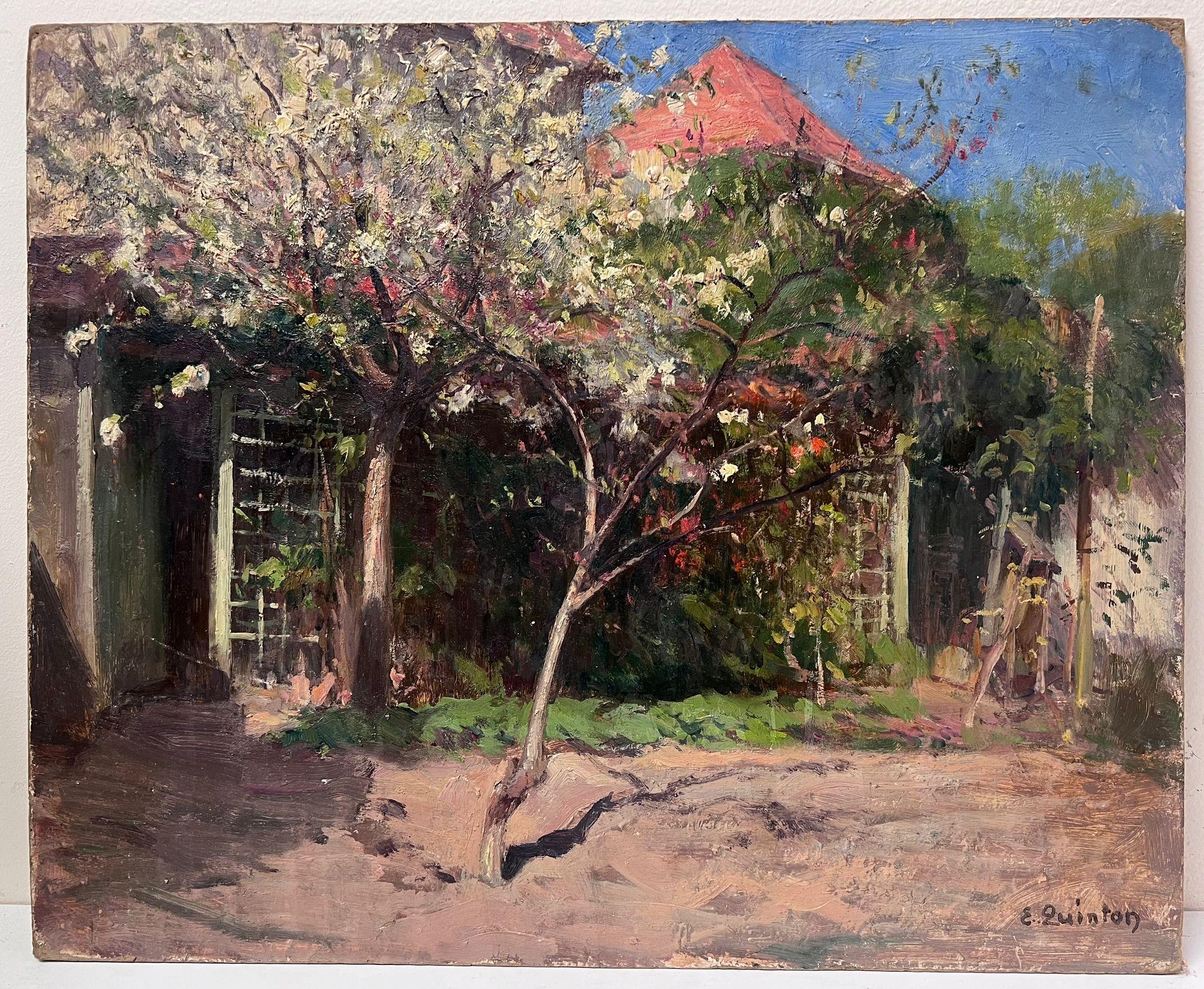 1930's French Impressionist Painting Cherry Blossom Tree During Autumn In Garden 2