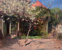 Französisches impressionistisches Gemälde eines Kirschblütenbaums im Herbst im Garten, 1930er Jahre