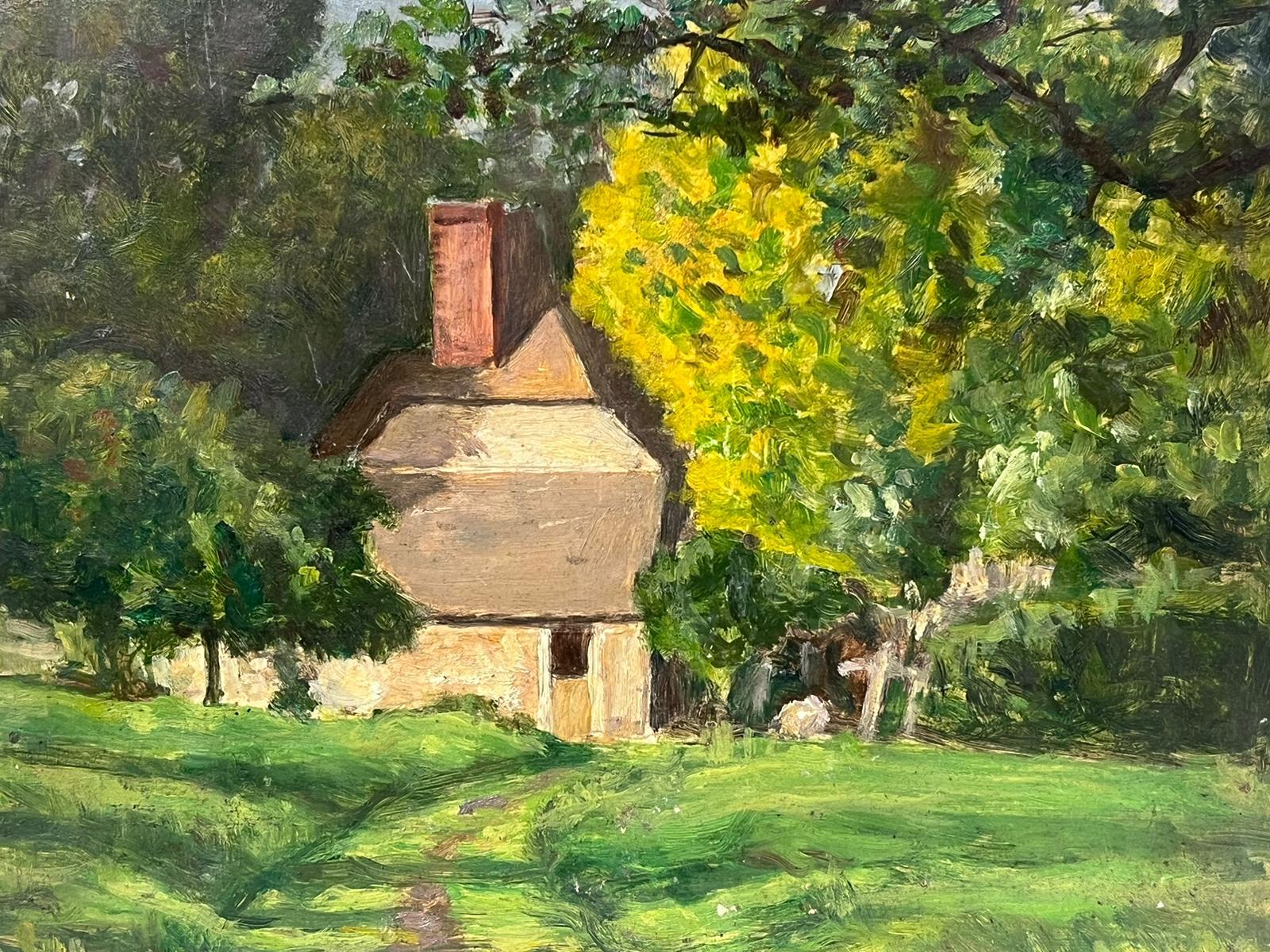1930's French Impressionist Painting Country House In Spring Green Woodlands  For Sale 2