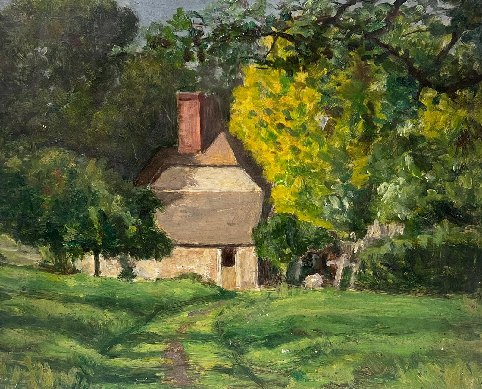 Edmond Quinton Landscape Painting - 1930's French Impressionist Painting Country House In Spring Green Woodlands 