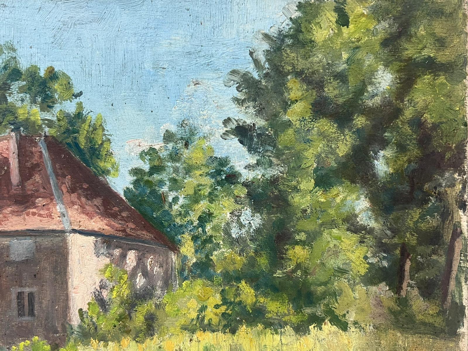 1930's French Impressionist Painting Summers Day House Hidden In Green Trees For Sale 1