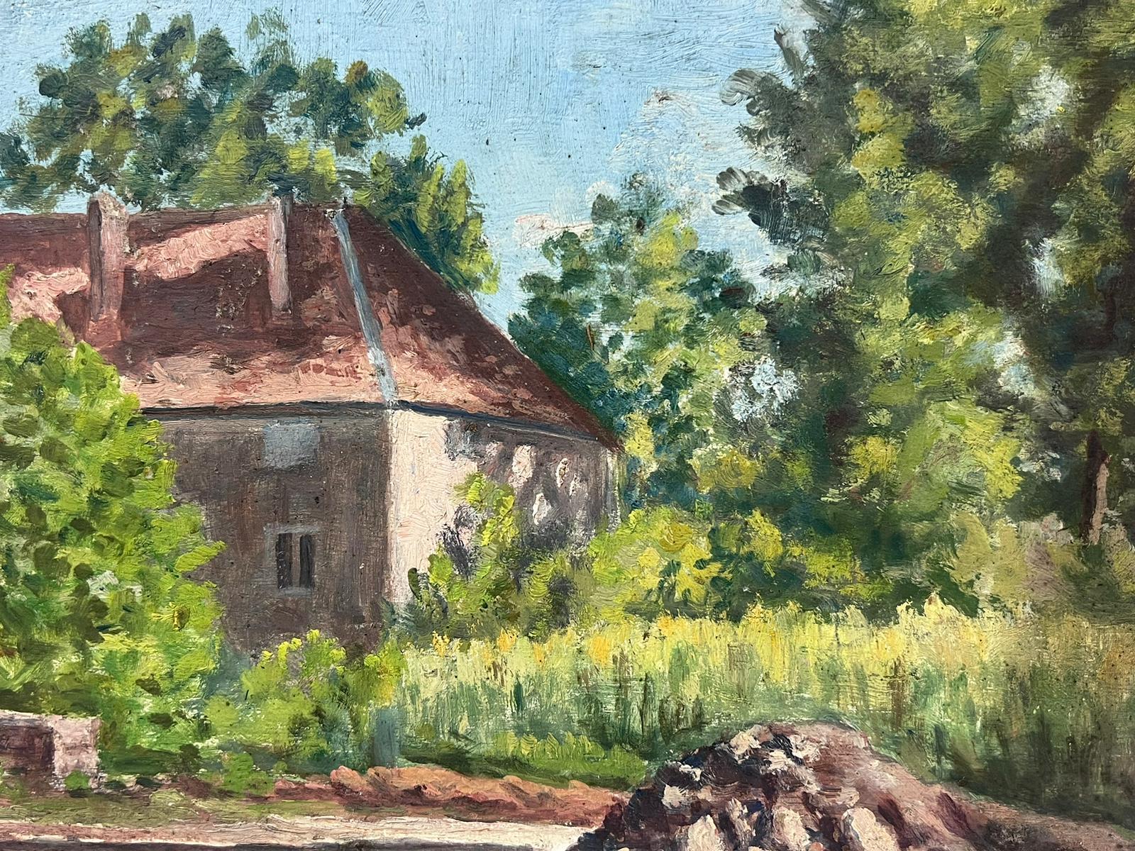 1930's French Impressionist Painting Summers Day House Hidden In Green Trees For Sale 2