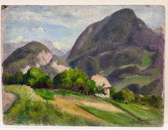 Peinture à l'huile impressionniste française signée des années 1930 Paysage rural