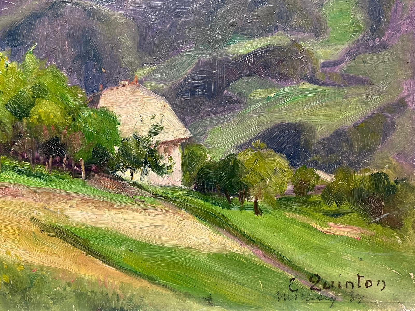 French Countryside Landscape
by Edmond Quinton (French 1892-1969) *see notes below
signed lower front corner
oil painting on board/ panel, unframed
size: 10 x 13 inches
condition: overall good and sound, some age related marks and old dirt, all four