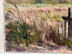 1930's French Impressionist Signed Oil Painting Cross Mile Stone By Lake