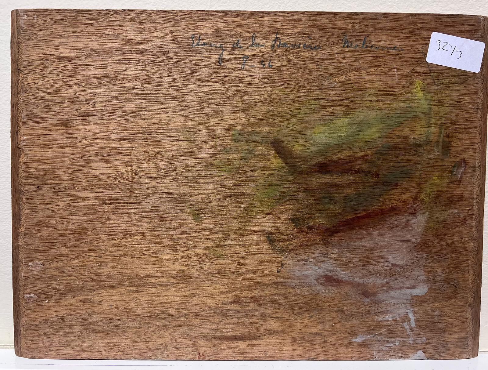 1930's French Impressionist Signed Oil Painting Cross Mile Stone By Lake For Sale 4