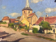 1930's French Impressionist Signed Oil Painting French Village Church Landscape