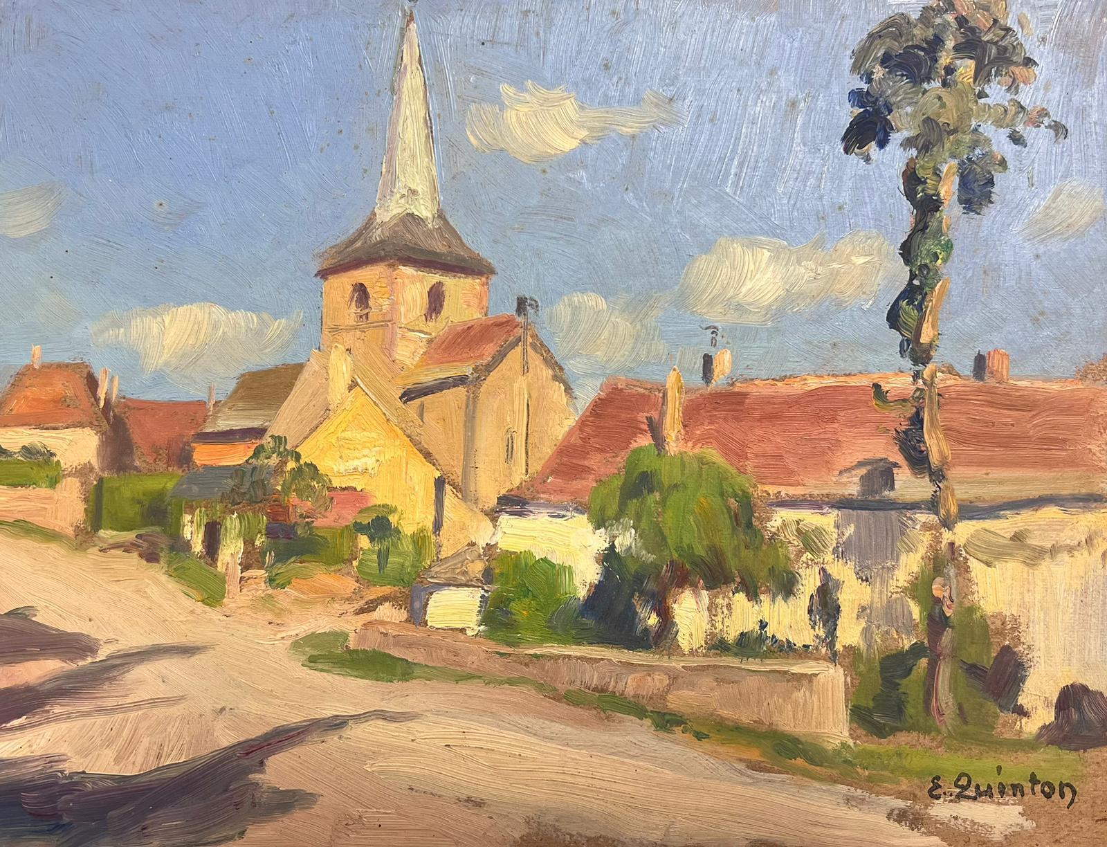 1930's Pintura al Óleo Impresionista Francesa Firmada Paisaje de Iglesia de Pueblo Francés 6