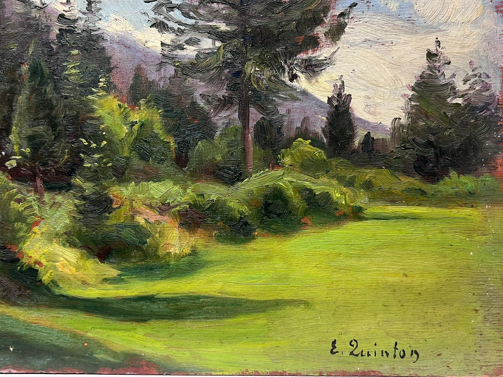 1930's French Impressionist Signed Oil Painting Green Woodland Landscape For Sale 1