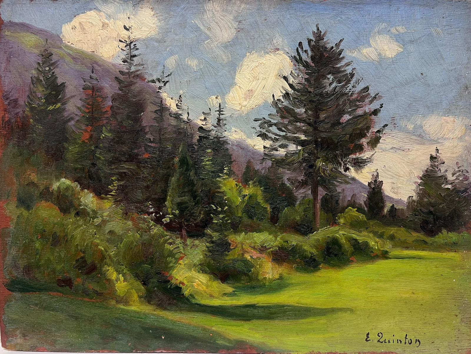 Edmond Quinton Landscape Painting - 1930's French Impressionist Signed Oil Painting Green Woodland Landscape