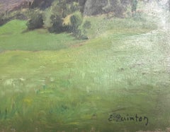 1930's French Impressionist Signed Oil Painting Mountains Behind Foggy Sky