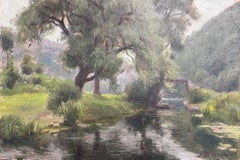 1930's French Impressionist Signed Tranquil Woodland Stream Landscape Painting