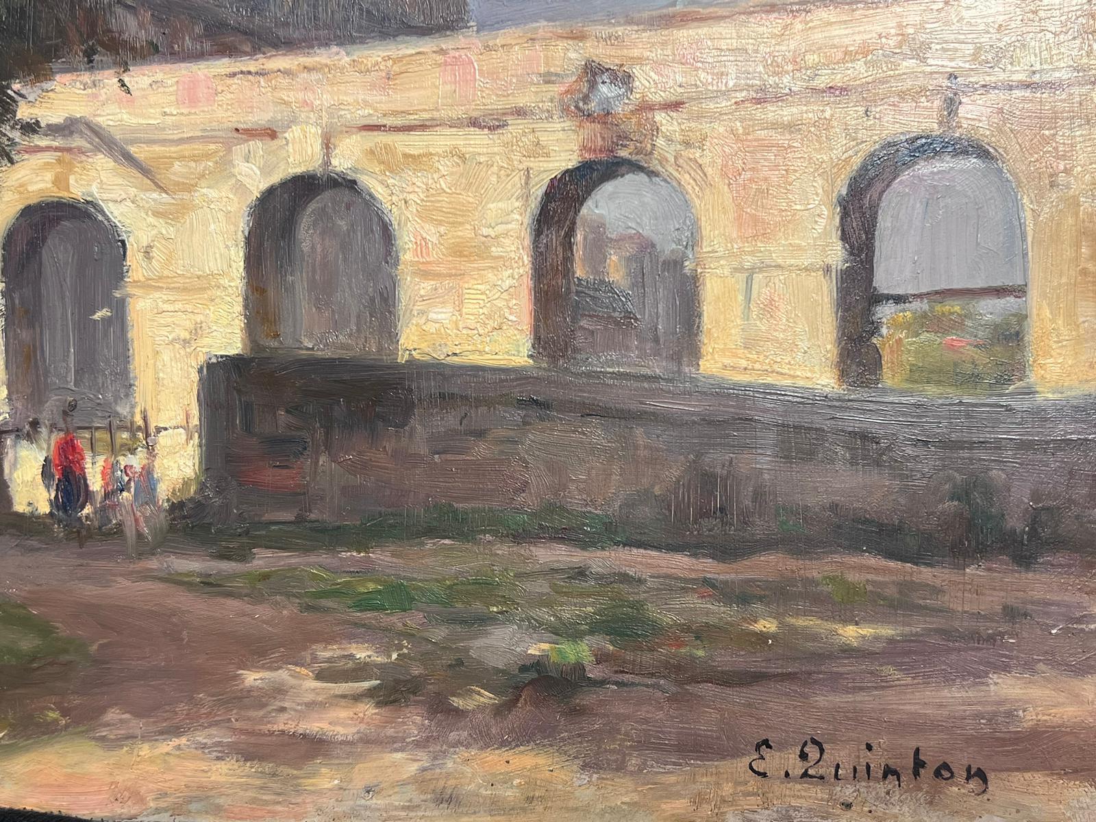 Ancient Aqueduct & French City 1930's French Impressionist Signed Oil Painting  For Sale 1