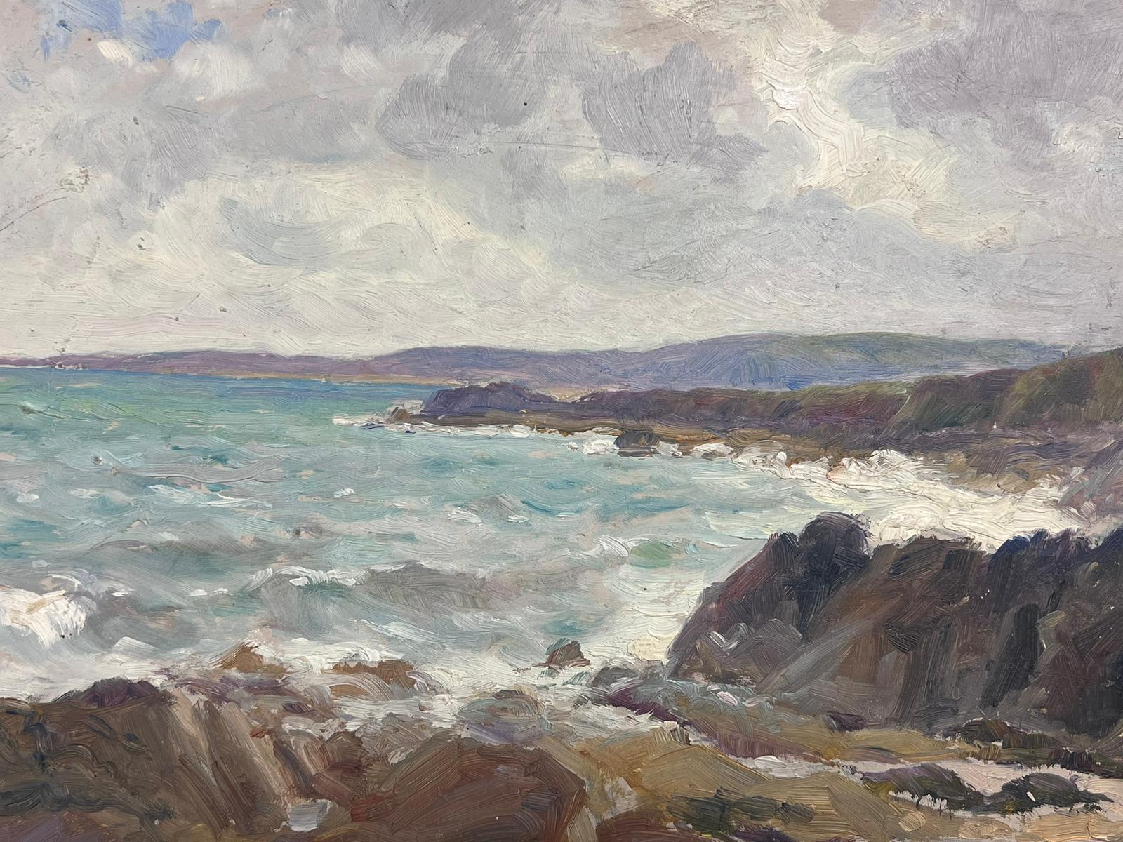 Rocky Coastline Normandy Scene 1930's French Impressionist Signed Oil Painting  For Sale 2