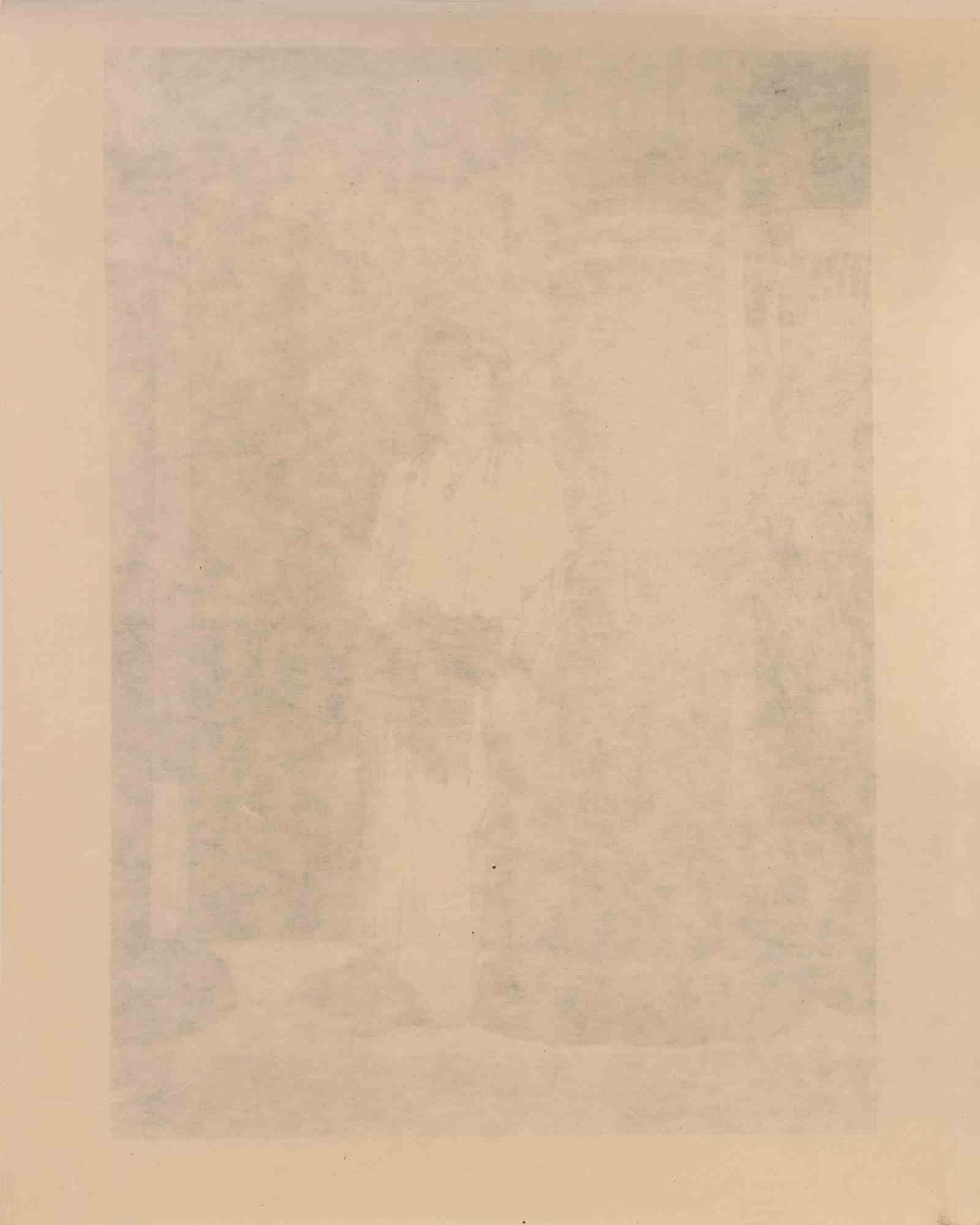 Egyptian at the Entrance to his Dwelling - Etching by Edmond Ramus- 19th century For Sale 1