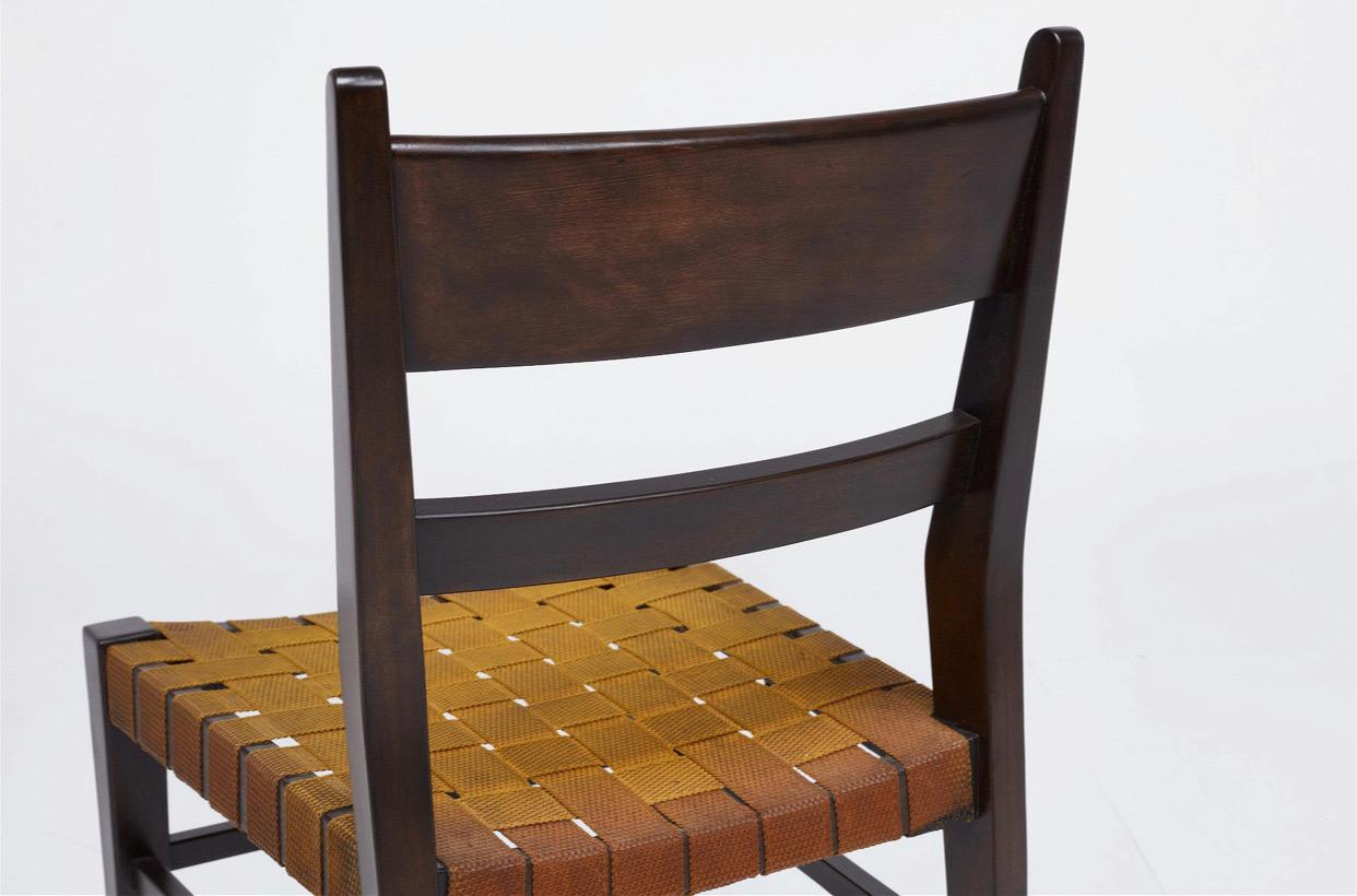Edmond Spence Attributed 6 Mahogany Dining Chairs with Woven Seats, 1940s In Good Condition For Sale In Coronado, CA