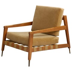 Edmond Woods, chaise longue, Mohair, Wood Wood, Brass, États-Unis, années 1950