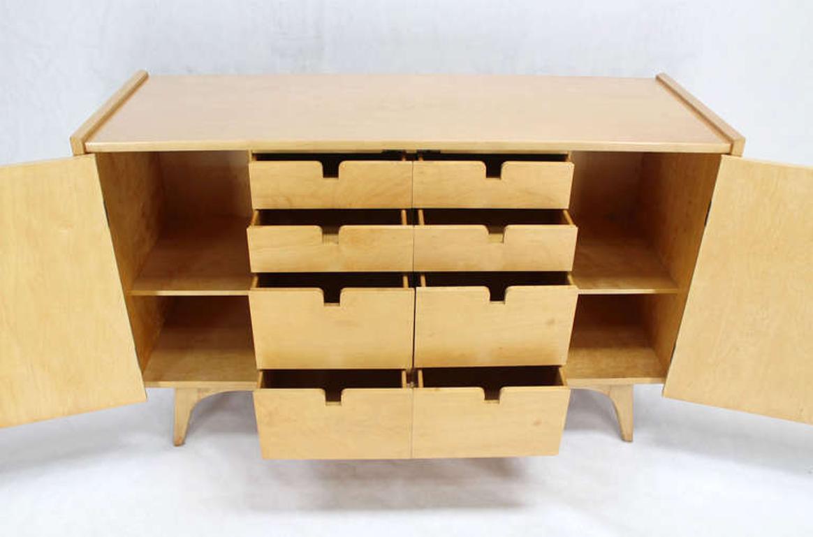 Edmond Spence Blonde Birch Swedish Cabinet Dresser Chest Drawers MINT!
Hidden set of fitted drawers inside of inlayed front doors and brass hardware.