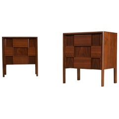 Vintage Edmond Spence Checkerboard Nightstands or End Tables, c 1950 Sweden, Refinished