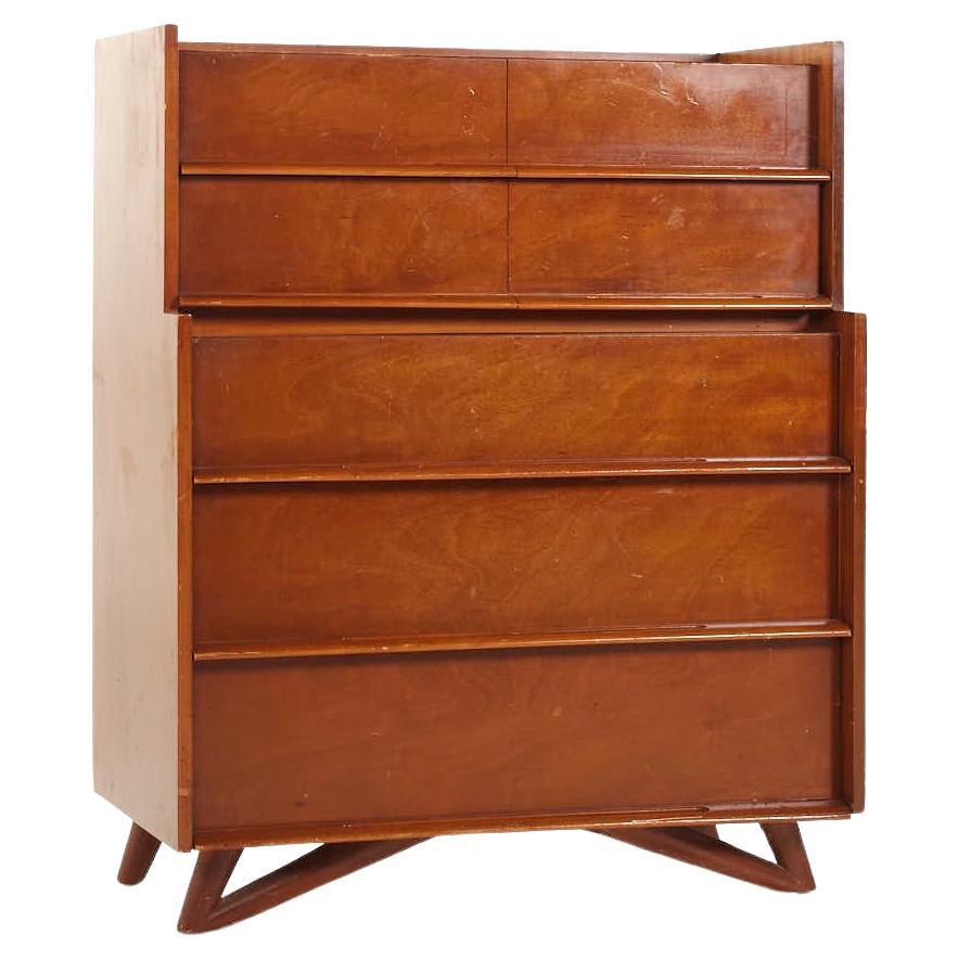Edmond Spence Mid Century Birch Highboy Dresser en vente