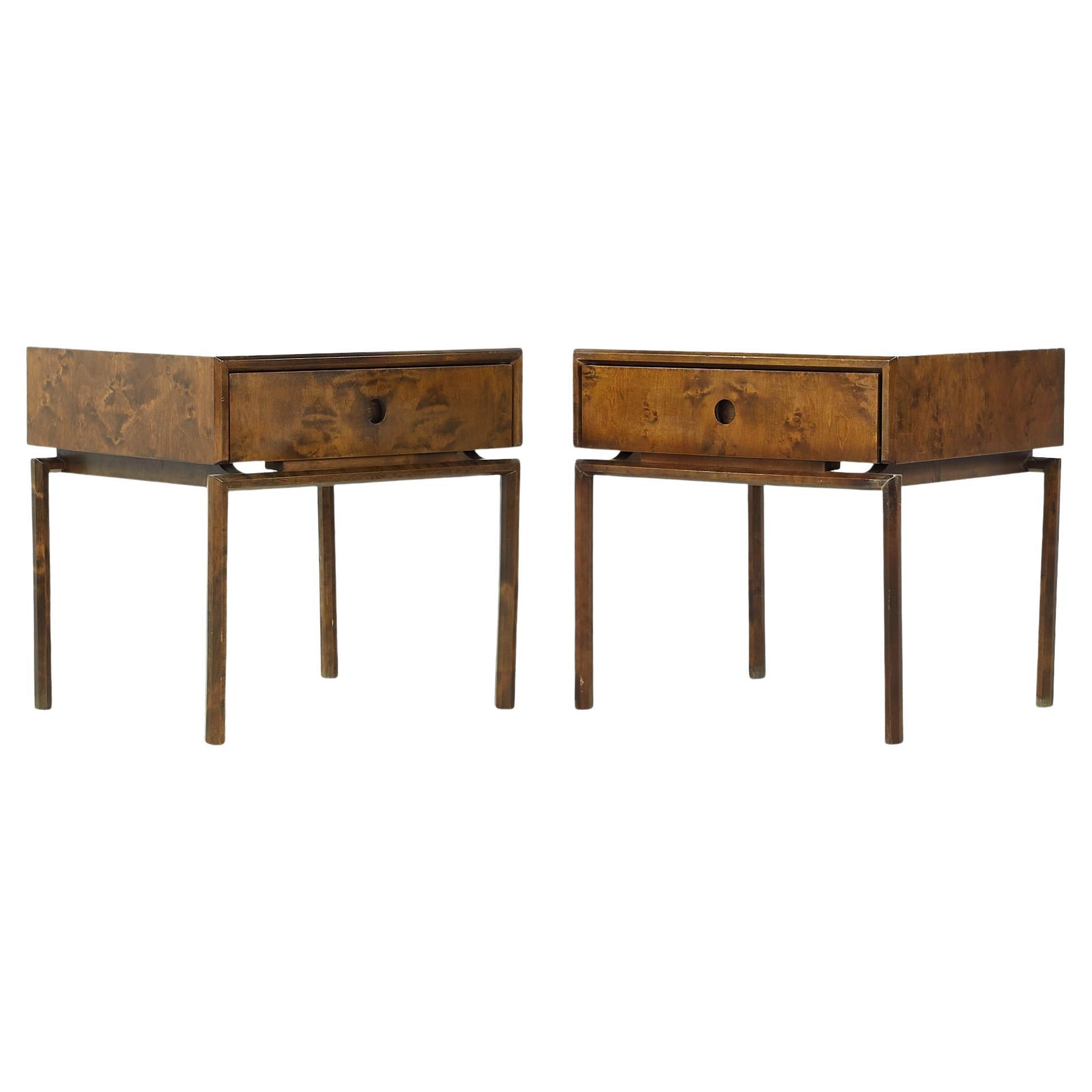 Edmond Spence Midcentury Burlwood Nightstands, Pair For Sale at 1stDibs