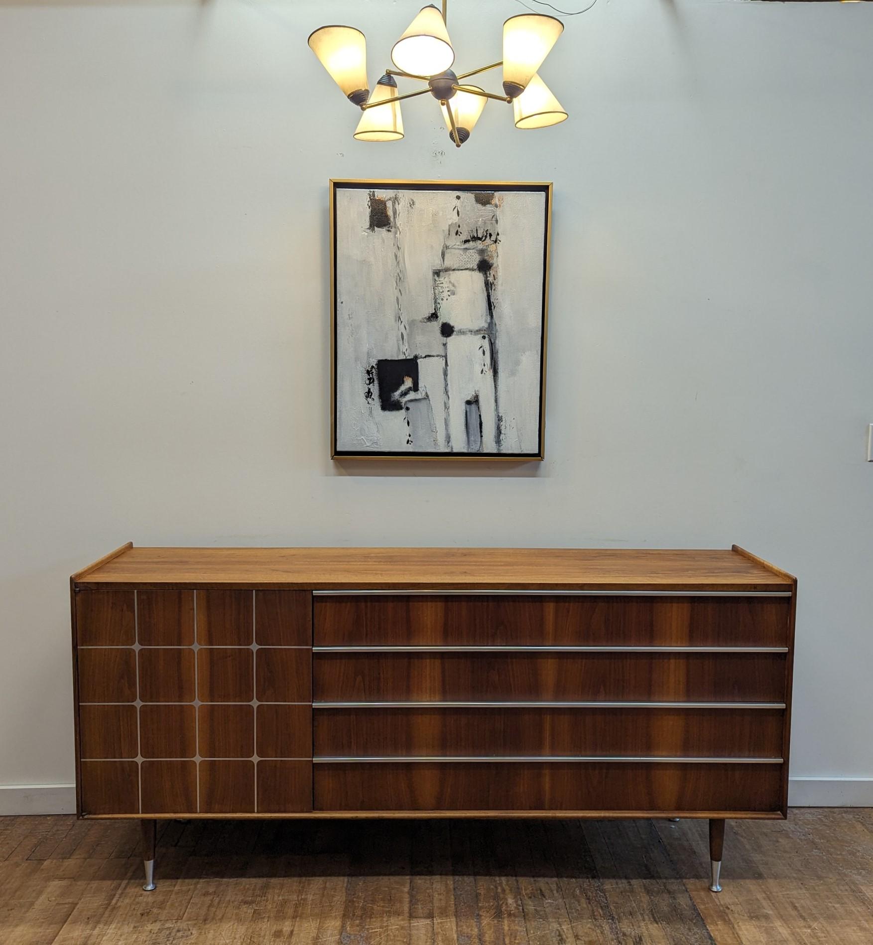 Edmond Spence Mid Century Credenza Sideboard with Inlay.   In Good Condition For Sale In New York, NY