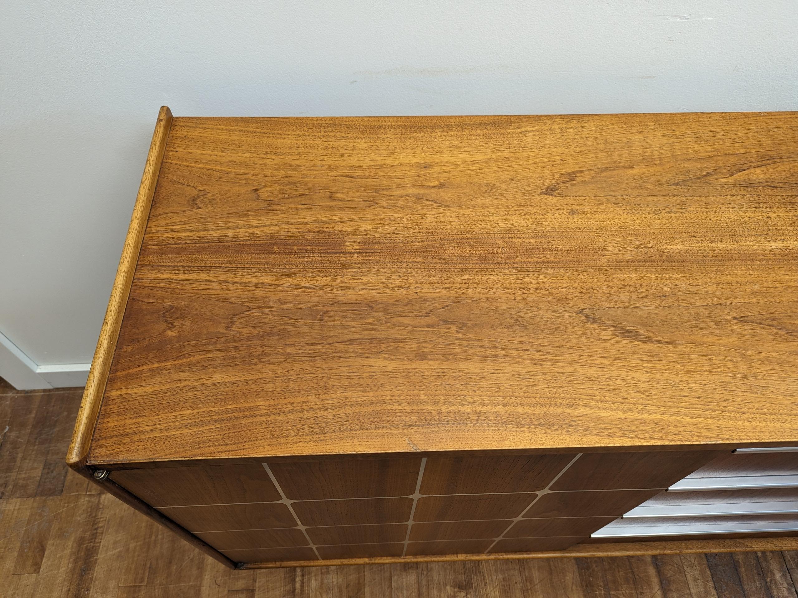 Aluminum Edmond Spence Mid Century Credenza Sideboard with Inlay.   For Sale