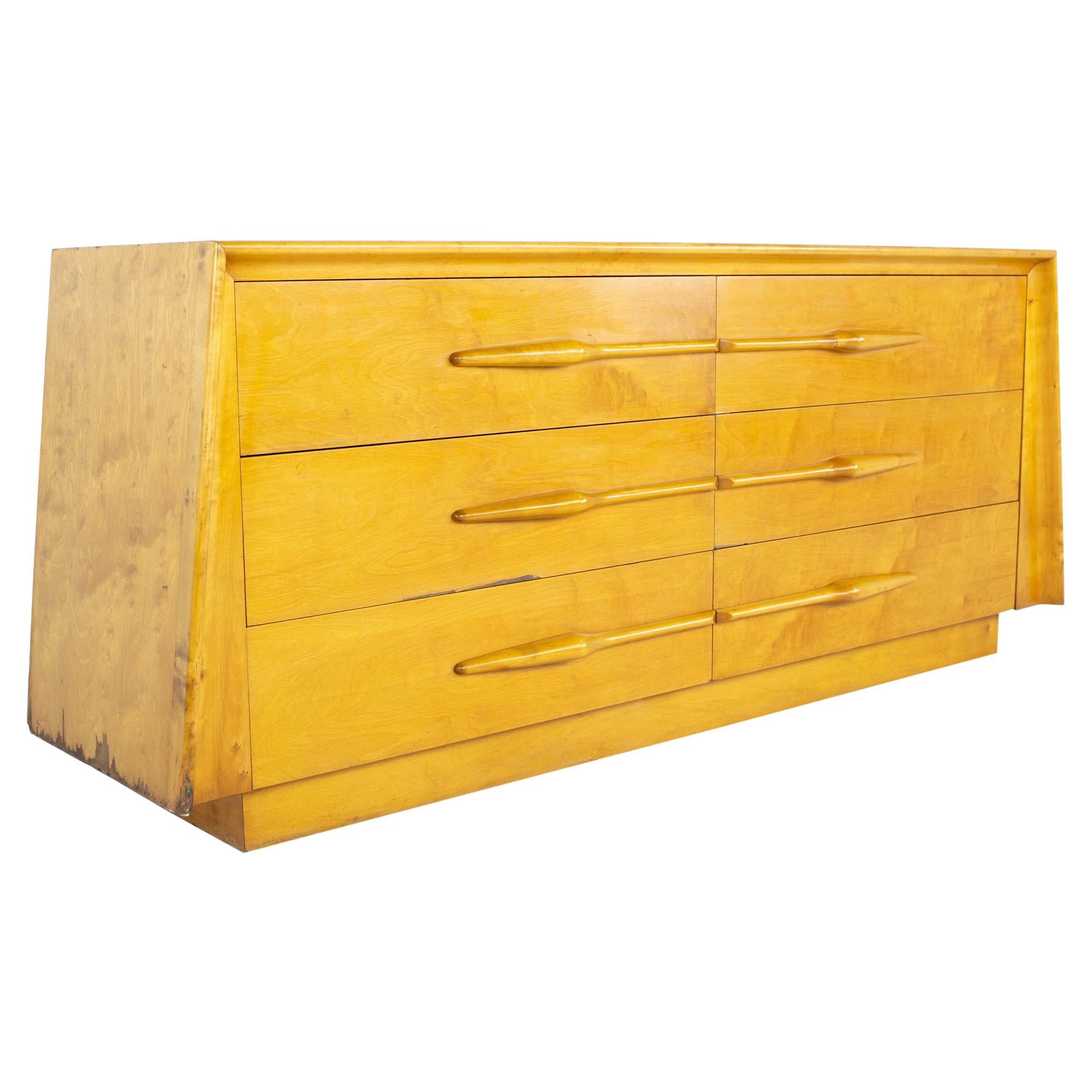 Edmond Spence Mid Century Maple 6 Drawer Lowboy Dresser en vente